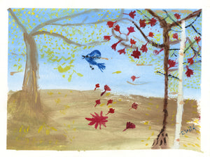 Evita Newman, "Fall Leaves and Jay Jay"