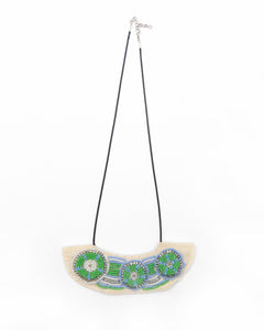 Rosemary Perronteau, Cream Felt Necklace with Blue and Green Beading