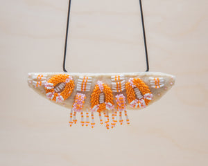 Rosemary Perronteau, Cream Felt Necklace with Pink and Orange Beading